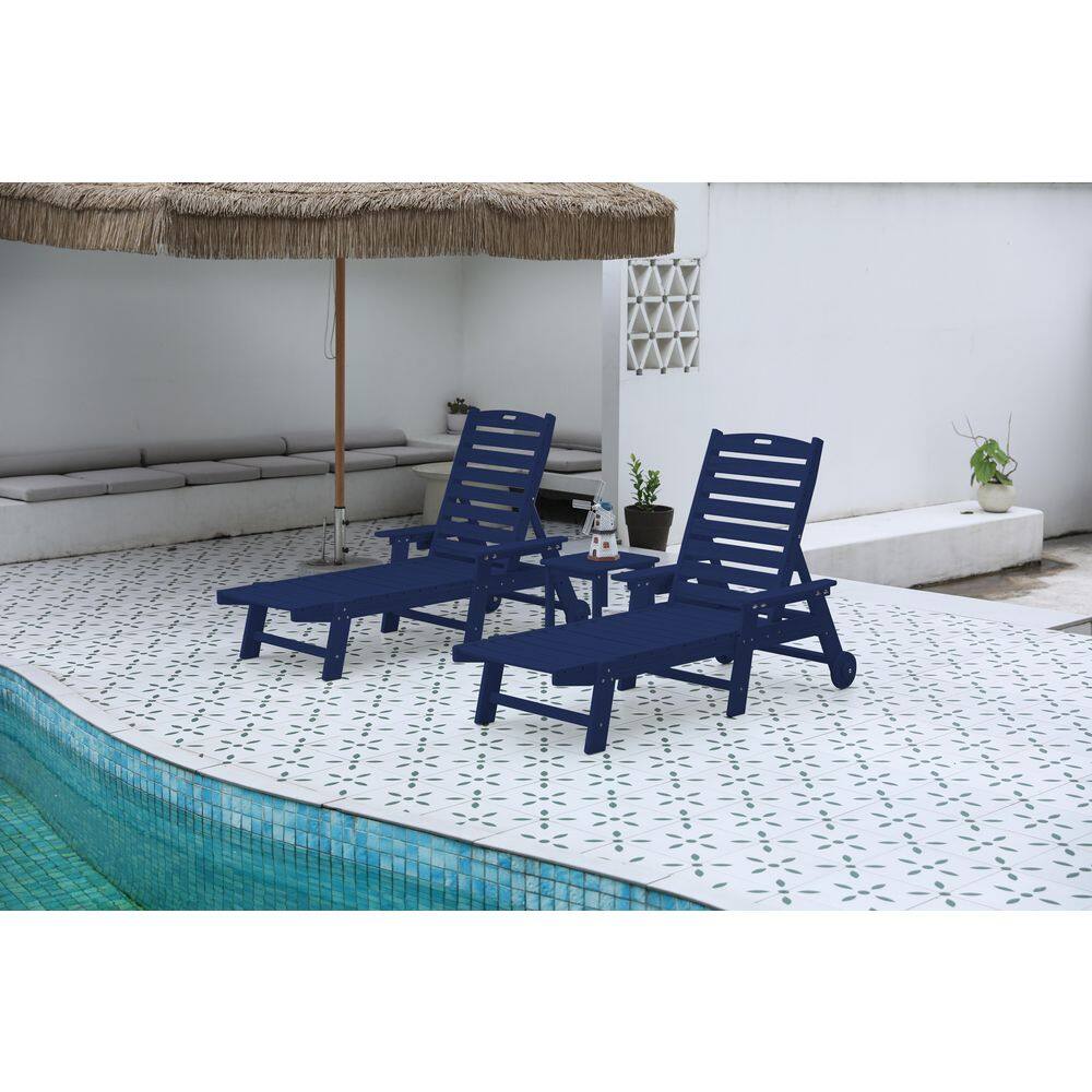 Blue 3-Piece Outdoor Chaise Lounge Set with 5 Positions, Wheels & Cup Holder (Include 2 Lounge Chairs and 1 Table) price history on PriceWatchPro