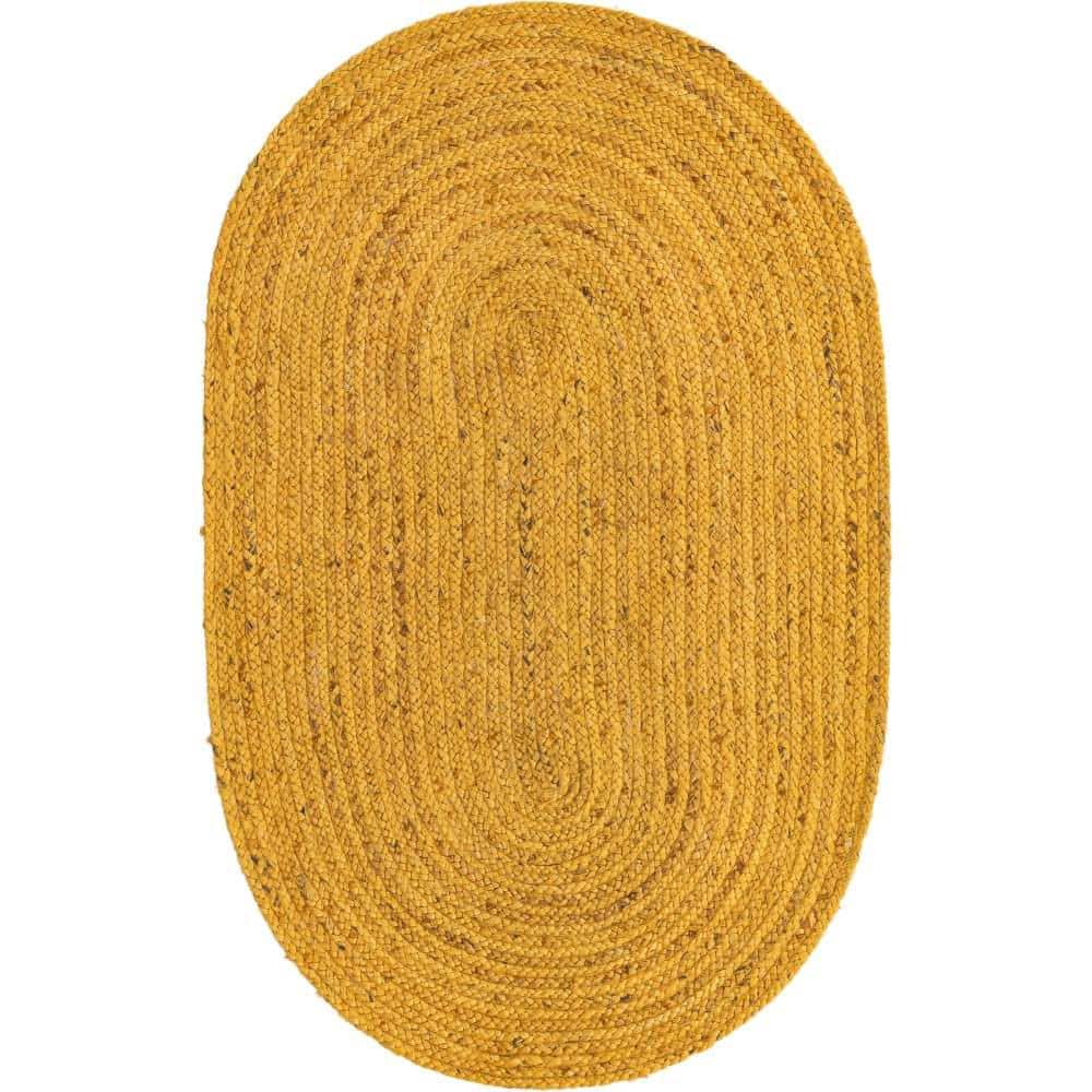 Unique Loom Braided Jute Dhaka Yellow 3' 3 x 5' 1 Area Rug 3161133