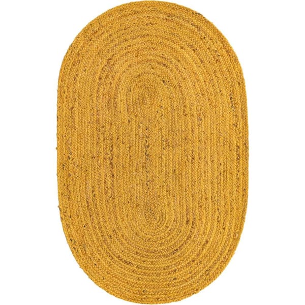 Unique Loom Braided Jute Dhaka Yellow 3' 3 x 5' 1 Area Rug 3161133