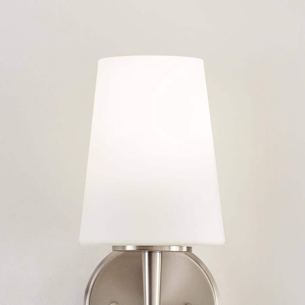 Brushed Nickel 1-Light Wall Sconce with Opal Glass Shade
