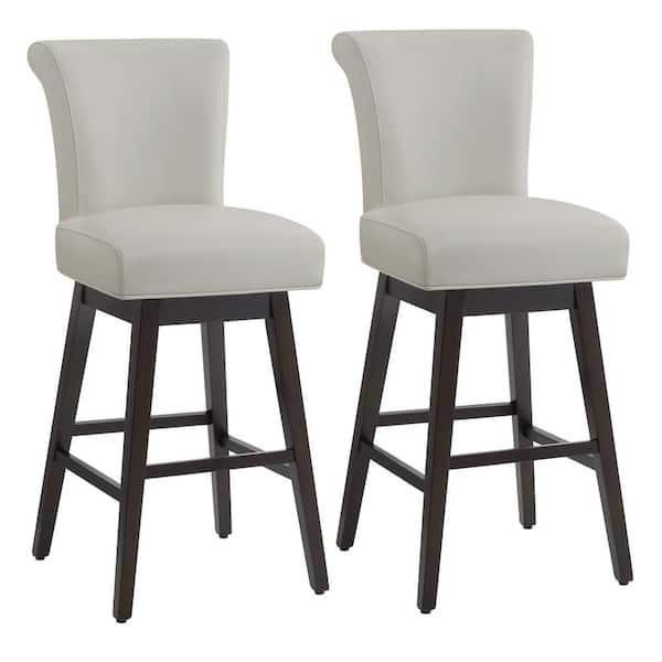 Spruce & Spring Dennis 30 in. Light Gray High Back Solid Wood Frame Swivel Bar Stool with Faux Leather Seat(Set of 2)