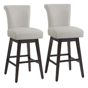 Dennis 30 in. Light Gray High Back Solid Wood Frame Swivel Bar Stool with Faux Leather Seat(Set of 2)