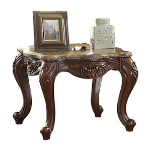 Jardena 30 in. Cherry Oak Square Marble Top End Table