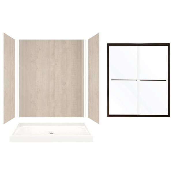 Transolid Expressions 32 in. x 60 in. x 72 in. Center Drain Alcove Shower Kit with Door in Bleached Oak and Bronze Hardware