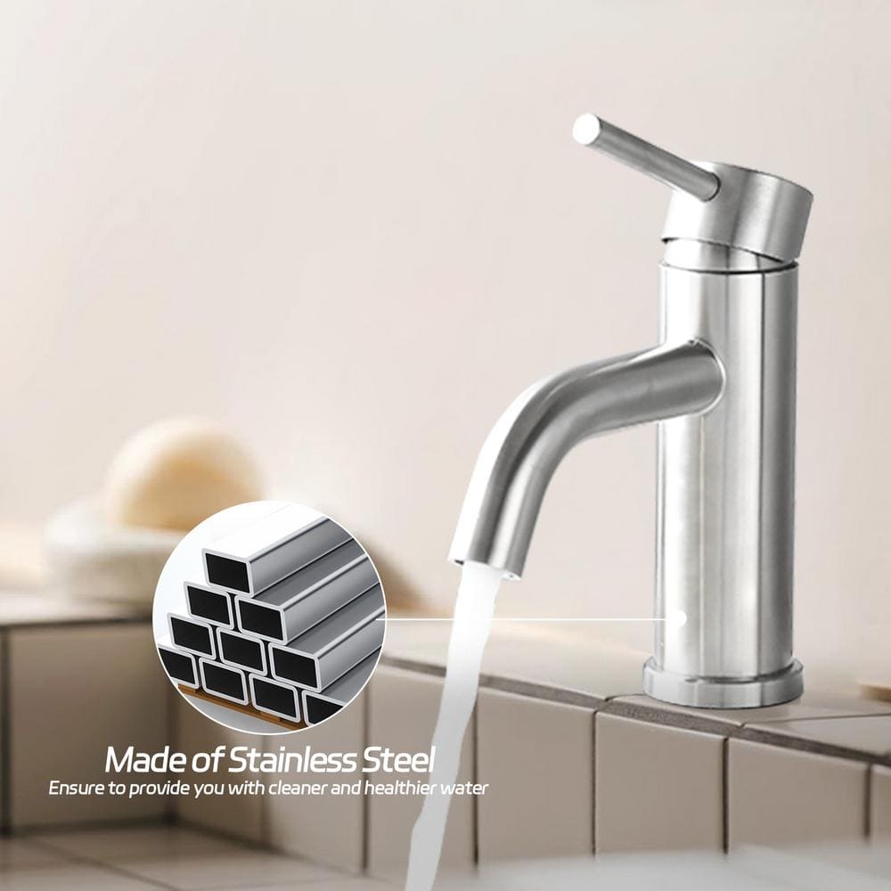 Brushed Nickel Stainless Steel Single Handle Bathroom Faucet