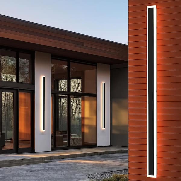 1-Light 43 in. 30 W Matte Black Modern LED Outdoor Wall Light, Waterproof Porch Lantern 3000 K/6000 K