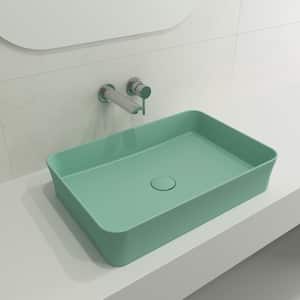 Sottile Matte Mint Green Fireclay Rectangular 21.5 in. Vessel Sink with Matching Drain Cover