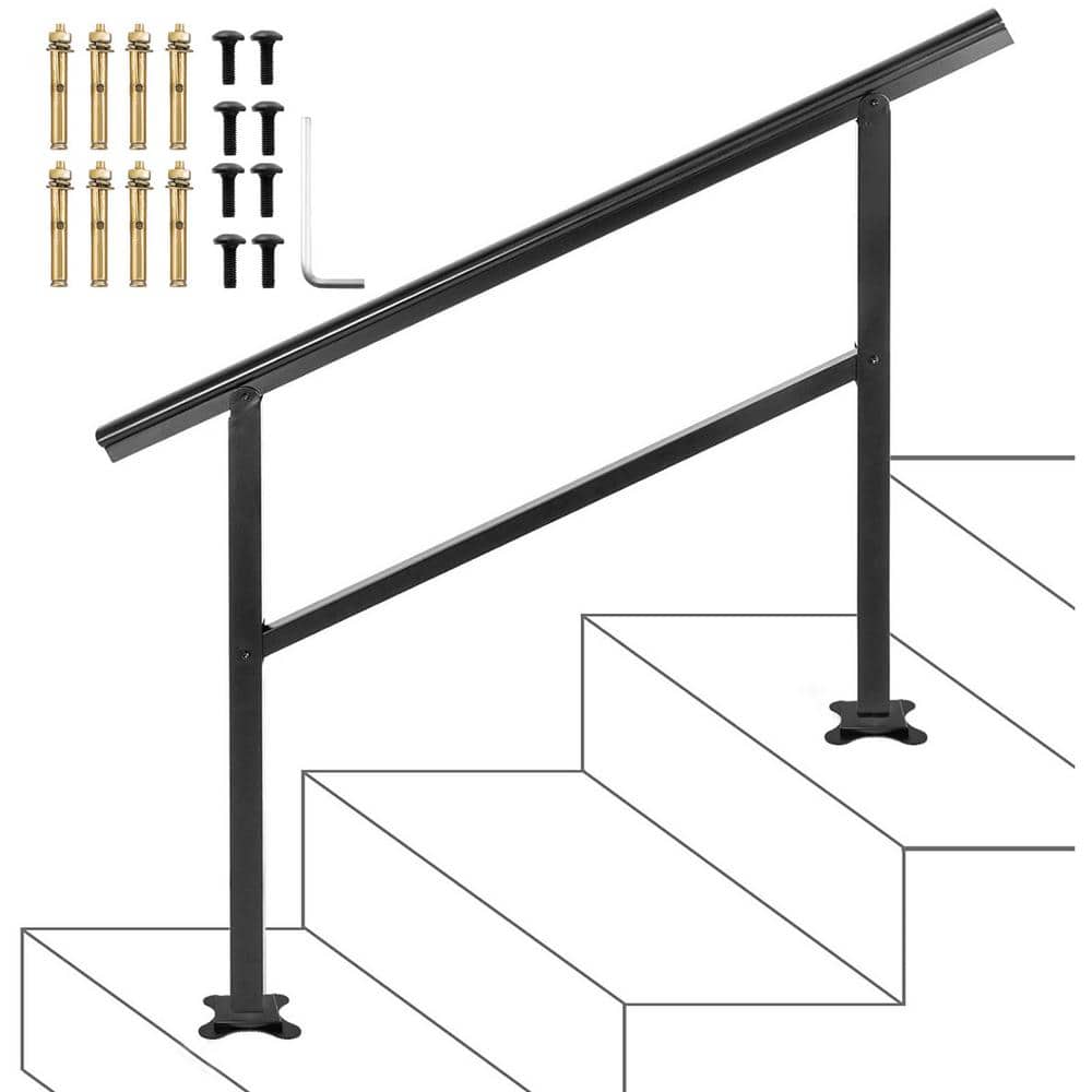 SVOPES Adjustable Outdoor Handrail for Stairs 47.6 in. x 35.2 in. Black ...