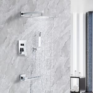 1-Handle 1-Spray Square High Pressure Shower Faucet with Swivel Spout 10 in. Shower Head in Chrome (Valve Included)