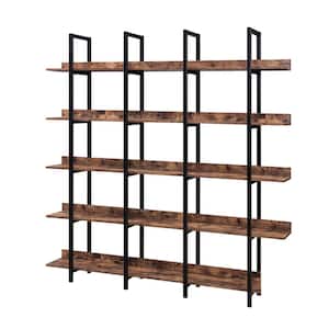 70.87 in. Brown Metal 5 Shelf Standard Bookcase with Wood Shelf