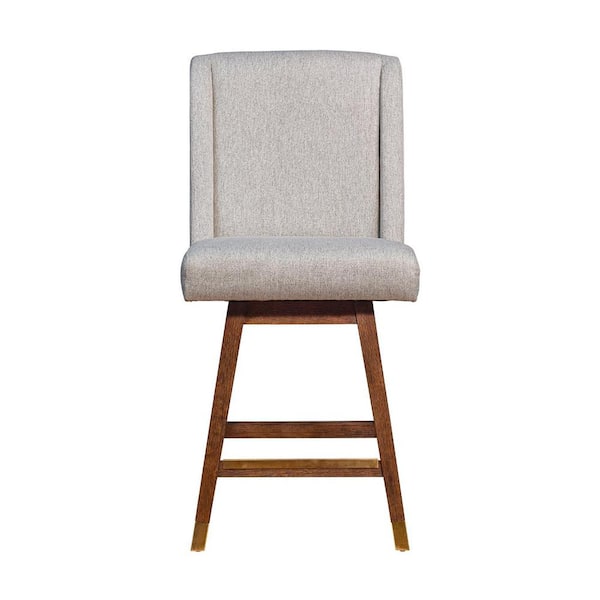 HomeRoots 26 in. Taupe and Brown High Back Wood Bar Chair with Upholstery Seat