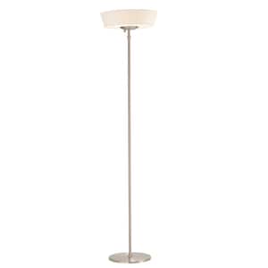 71 in. Silver 1 Dimmable (Full Range) Torchiere Floor Lamp for Living Room with Cotton Empire Shade