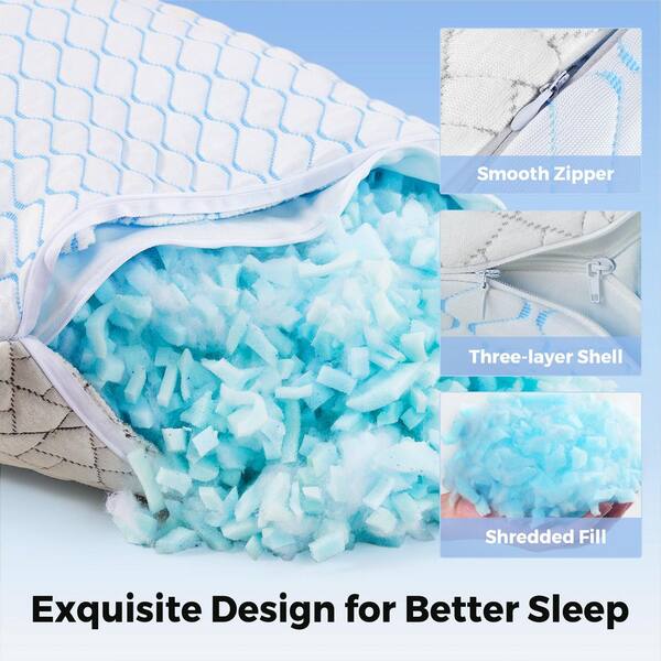 Bafode Memory Foam Standard Size Pillows Set of 2 Cooling Bed Pillow 2 Pack Shredded Memory Foam Pillow for Sleeping BA-MFP84003-S - The Home Depot