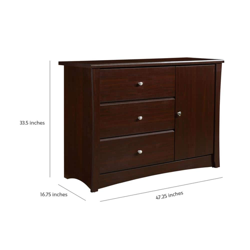 Espresso 3-Drawer Combo Nursery Dresser with Cabinet