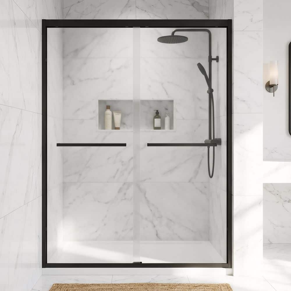Ximuprmy 56-60 in. W x 74 in. H Aluminum Frame Sliding Shower Door
