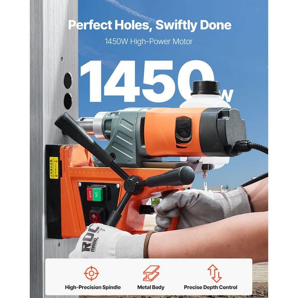 Magnetic Drill, 1.45 KW 1.57 in. Boring Diameter, Portable Mag Drill Press with 1 2,500 N Number of Speeds 850 RPM