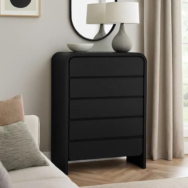 Benjara Black 5-Drawers 38 in. Chest of Drawers Dresser Without Mirror