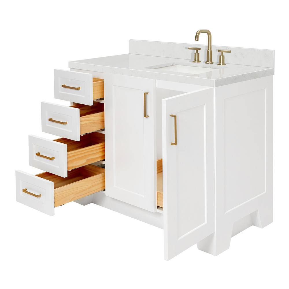 White Freestanding Single Basin Vanity with Gold Hardware
