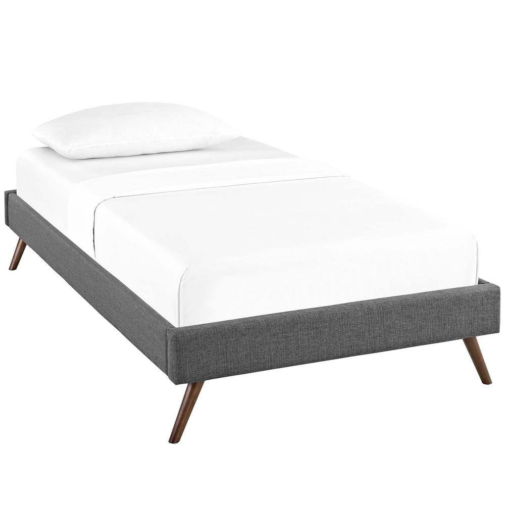 Loryn Gray Fabric Twin Platform Bed with Upholstered Headboard