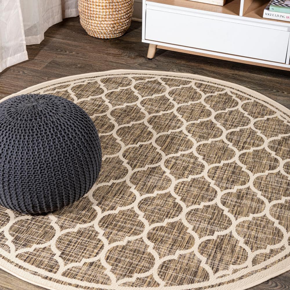 Trebol Moroccan Trellis Textured Weave Brown/Beige 3' Round Indoor/Outdoor Area Rug price history on PriceWatchPro