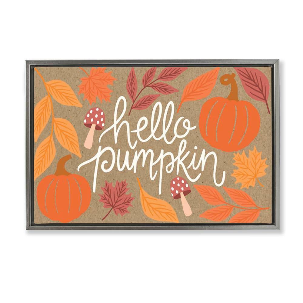 Rustic Hello Pumpkin by Taylor Shannon Designs Gray Floater Frame Nature Graphic Art Print 21 in. x 31 in. price history on PriceWatchPro