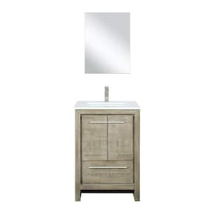 Lafarre 24 in W x 20 in D Rustic Acacia Bath Vanity, Cultured Marble Top, Brushed Nickel Faucet Set and 18 in Mirror