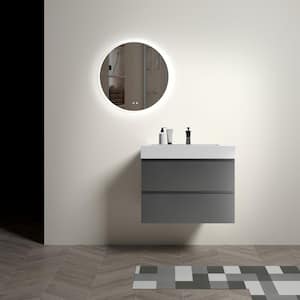 29.9 in.W x 18.1 in.D x 25.2 in.H Floating Bath Vanity in Space Grey whit White One-Piece Sink Basin Top