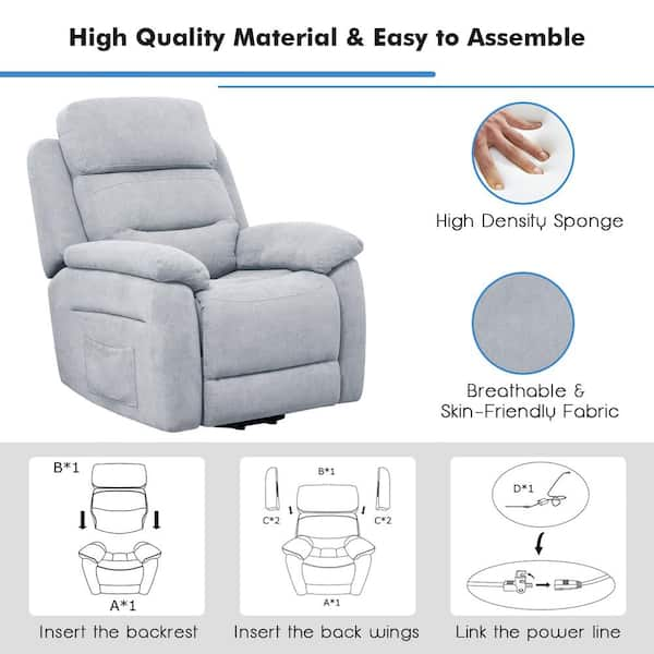 Costway Grey Fabric Power Lift Recliner Chair Sofa for Elderly w/Side  Pocket and Remote Control JL10020US-GR - The Home Depot