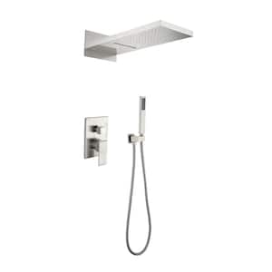 2-Spray Waterfall High Pressure Wall Mounted Shower System with Handheld Shower in Brushed Nickel