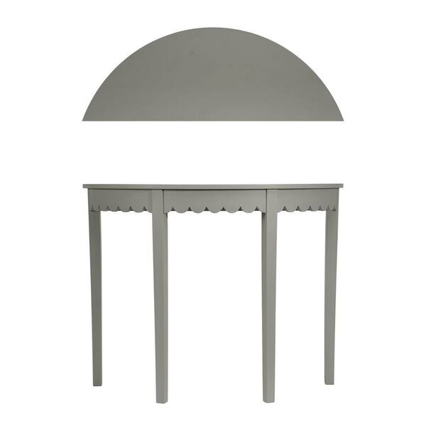 Storied Home 37.8 in. Sage Half-Circle Wood Lacquered Scalloped Console Table