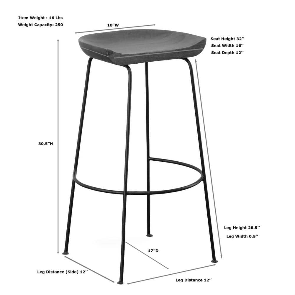 Diya Chestnut and Black Mango Wood Bar Stools, Set of 2