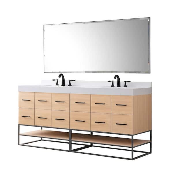 Direct vanity sink OakVista Exclusive 72 in. W x 23 in. D x 36 in. H Single Bath Vanity in Oak with White Culture Marble Top and Mirror