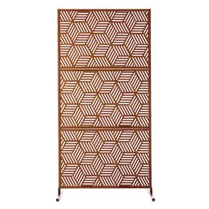 71.50 in. H Brown Galvanized Steel Geometric Pattern Privacy Screen Fence Panel Room Divider with Riser Feet