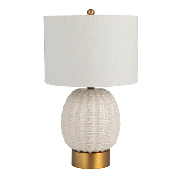 Storied Home 24 in. Cream Globe Table Lamp with Natural Brown Linen Shade