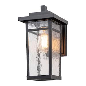 Douglas 1-Light Black Lantern Outdoor Sconce with Hammered Glass