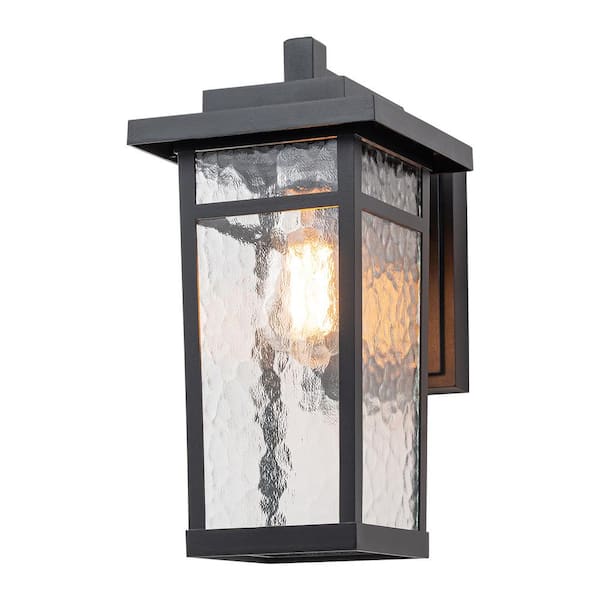 EDISLIVE Douglas 1-Light Black Lantern Outdoor Sconce with Hammered Glass