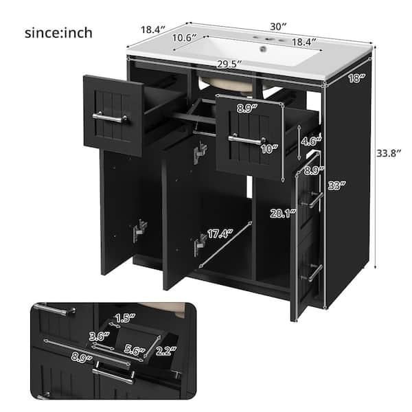 Ziyudura 30 in. Single Sink Freestanding Black Bath Vanity with
