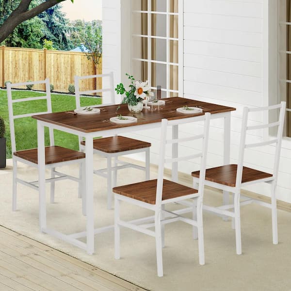 5-Piece Wood Rectangle Indoor Outdoor Bistro Set Dining Set for Small Place, Kitchen, Dining Room, Patio