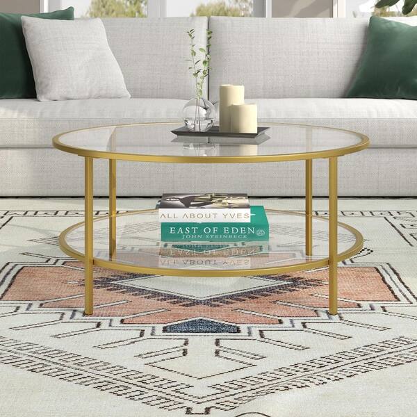 Meyer&Cross Sivil 36 in. Brass Round Glass Top Coffee Table Meyer&Cross Sivil 36 in. Brass Round Glass Top Coffee Table