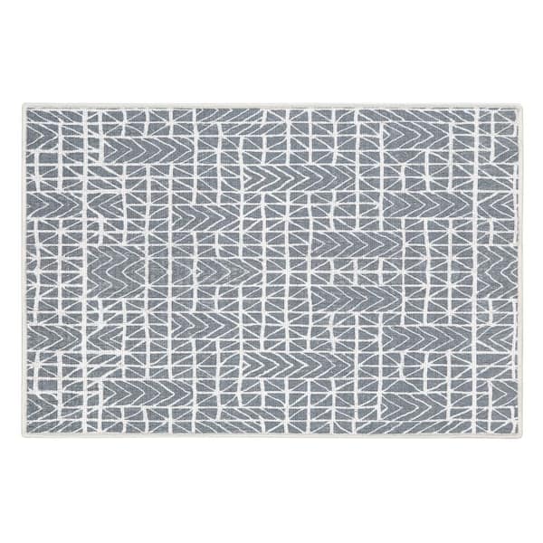 Hudson Cotton Gray 2 ft. x 3 ft. Thin Non Slip Indoor Area Rug or Front Door Foyer Rug for Entryway