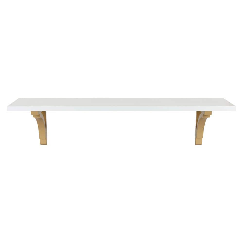 36" White and Gold Floating Wood Wall Shelf