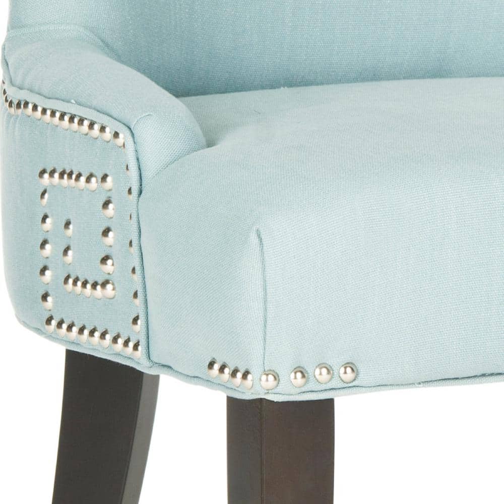 Transitional Parsons Side Chair in Light Blue Linen and Wood
