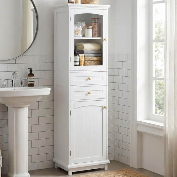 18 in. W x 14 in. D x 63 in. H White Freestanding Linen Cabinet