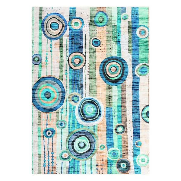 Modern Blue 5 ft. x 7 ft. Abstract Printed Rug Living Room Decorative Rug Washable Rug Anti-fouling Non-Slip Area Rug
