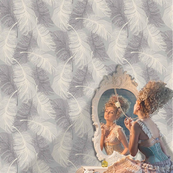 Journey Grey Feather Vinyl Peelable Roll (Covers 56.4 sq. ft.)