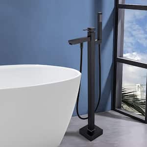 Single-Handle Floor Mounted Freestanding Tub Faucet with Hand Shower in Matte Black