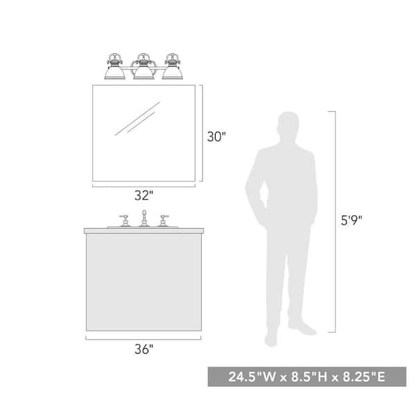 Golden Lighting - Duncan 24.5 in. 3-Light Chrome Vanity Light with Navy Blue Shades