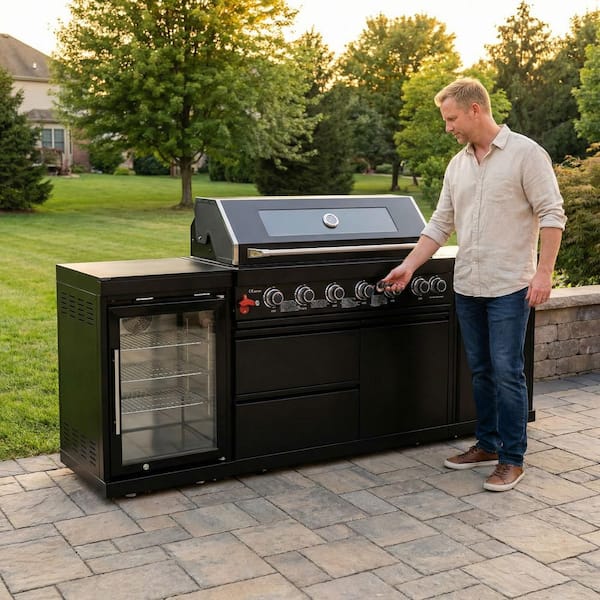 Mondawe 6-Burner Propane Outdoor Kitchen Grill Island with Black
