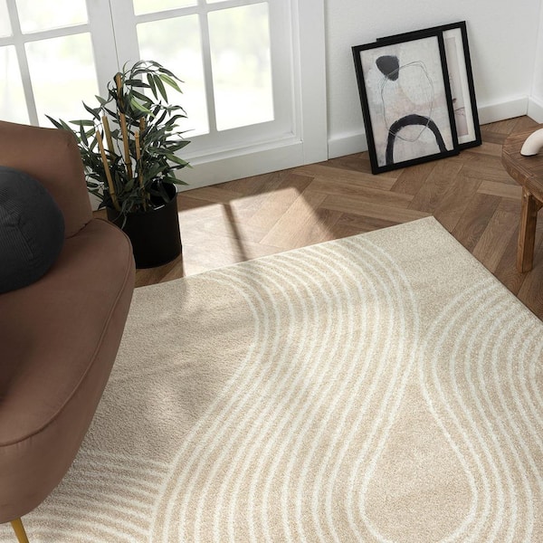 Nuevo Beige 8 ft. 11 in. x 12 ft. Swirls Polypropylene Area Rug