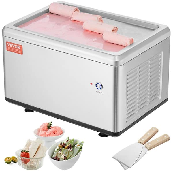 VEVOR Fried Ice Cream Roll Machine 19.3 x 14.9in. Square Stir-Fried Pans, Stainless Steel with Compressor and 2 Scrapers